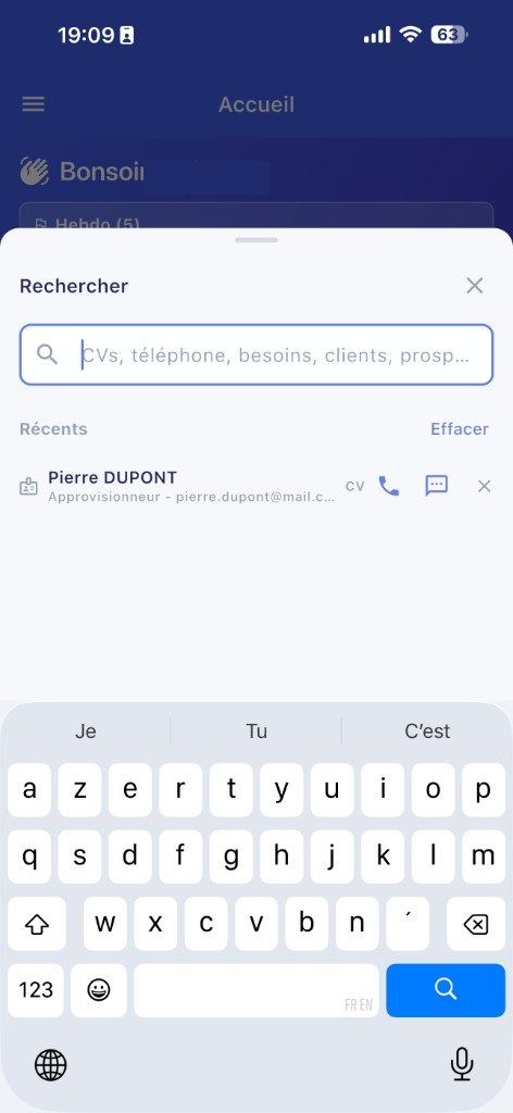 Recherche IAMI : trouver un contact et l'appeler ou lui envoyer un SMS depuis l'app